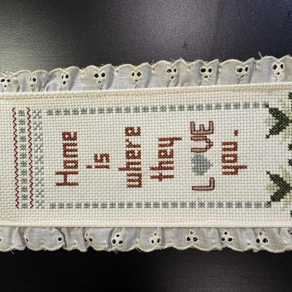 Homemade‎ Cross Stitch Wall Hanging Pineapple'Home Is Where They Love You' VTG